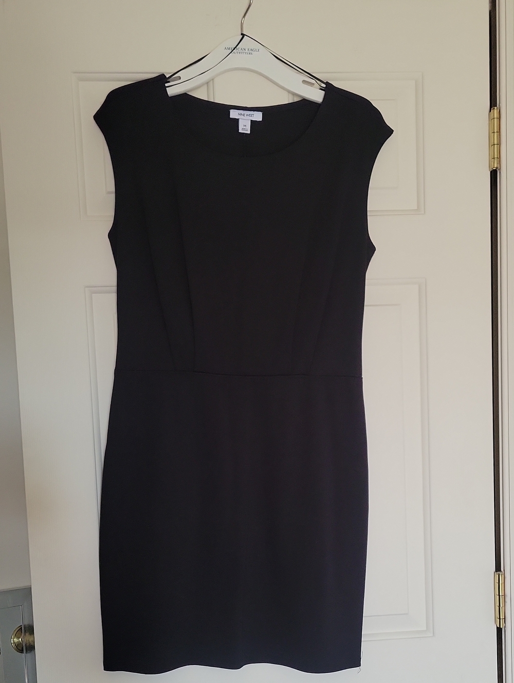 Nine West Black Cap Sleeve Midi Sheath Dress